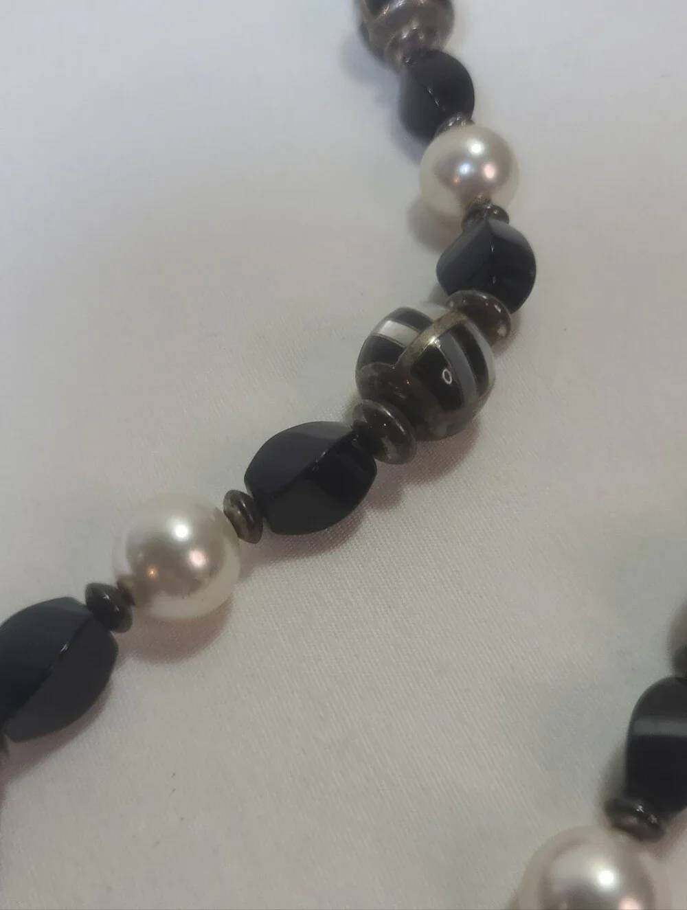 Katherine Chiquito Navajo Sterling Silver Mother of Pearl Onyx Inlay Necklace